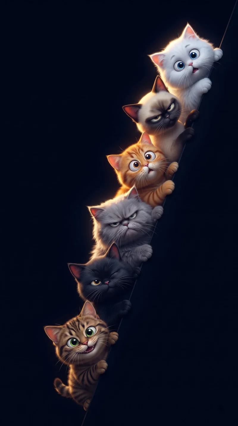 Stacked Cartoon Kittens Dark Minimalist 4K AMOLED Phone Wallpaper Wallpaper | Picmaze