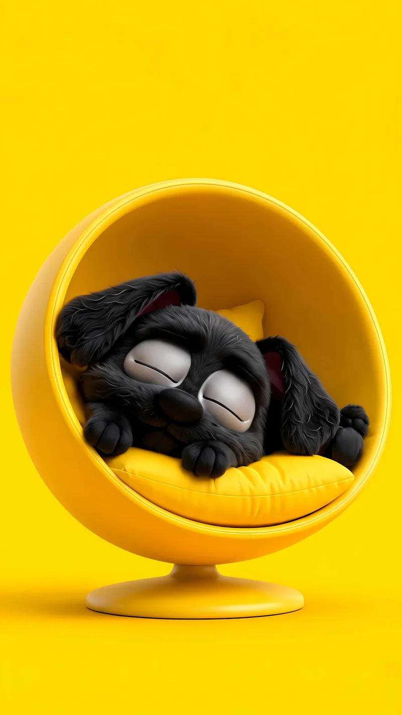 Sleepy Black Puppy Yellow Pod Chair 4K Phone Wallpaper - cute puppies wallpaper mobile Wallpaper | Picmaze