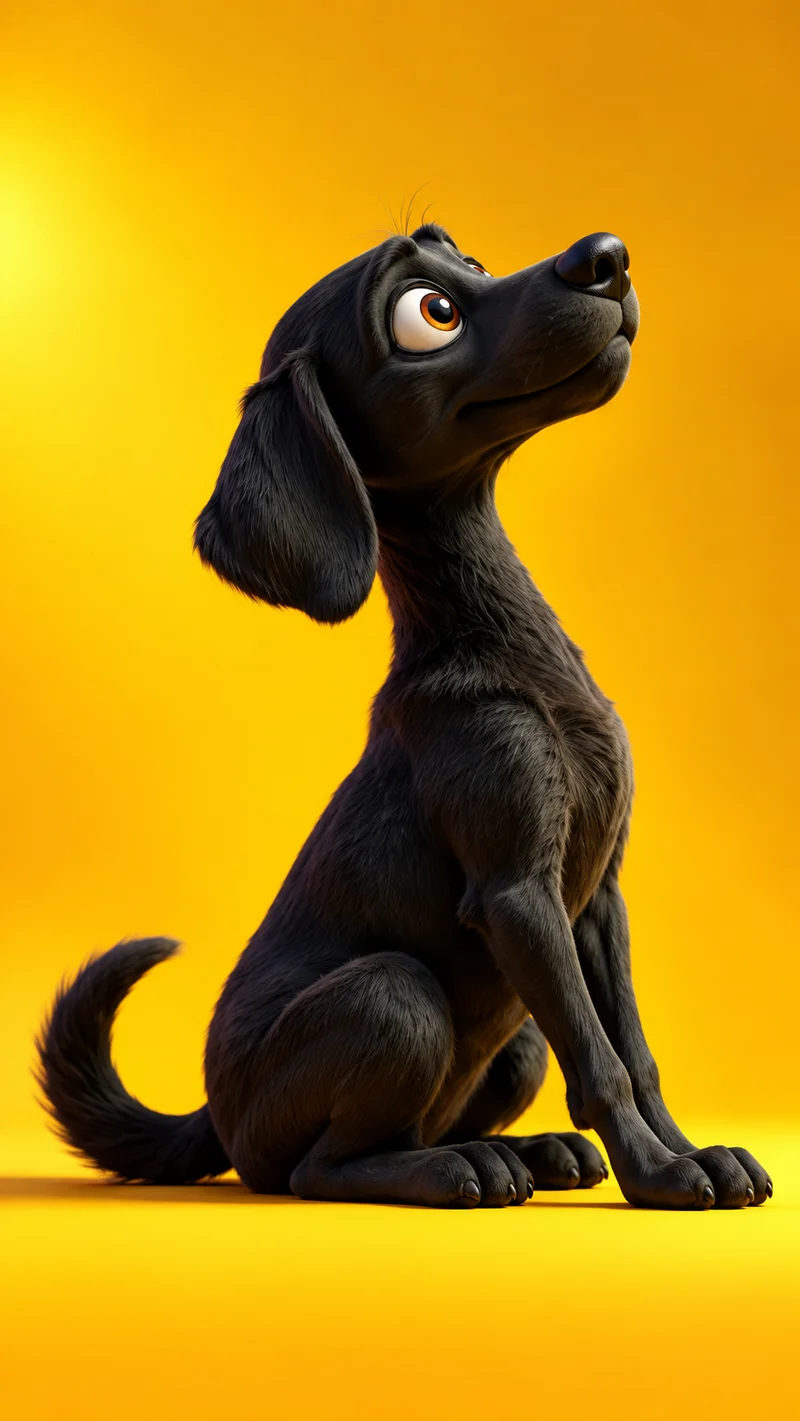 Black Dog Looking Up Yellow Background 4K Phone Wallpaper - Dogs wallpaper mobile Wallpaper | Picmaze