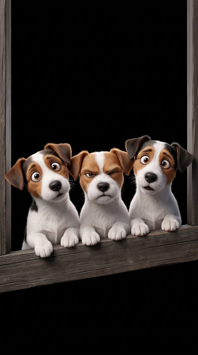 Three Cartoon Terrier Puppies Dark Aesthetic 4K Phone Wallpaper Wallpaper | Picmaze