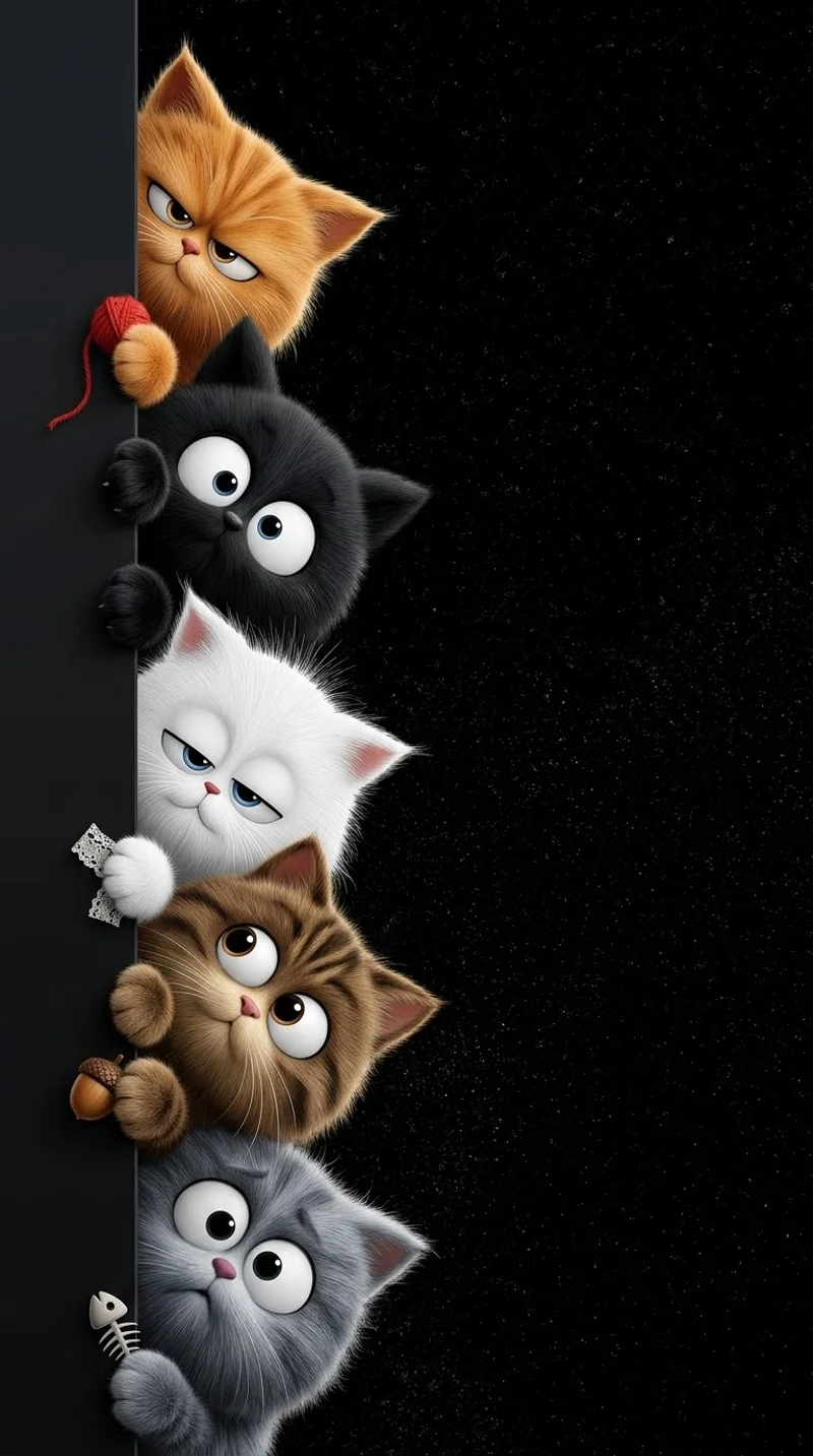 Cute Peeking Cats Dark AMOLED Wallpaper - live wallpapers mobile Wallpaper | Picmaze