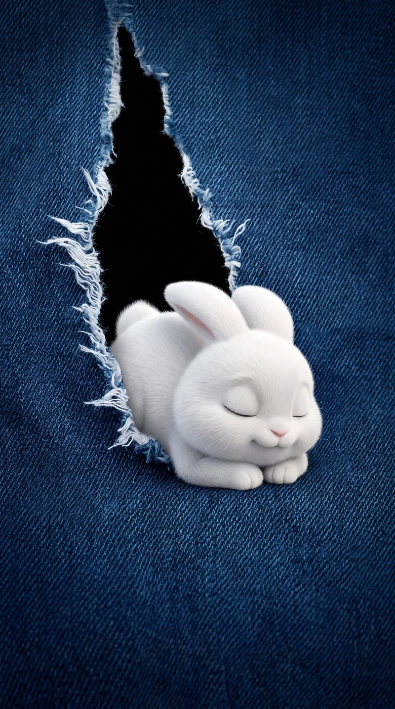 Sleeping White Bunny Ripped Denim Blue 4K Phone Wallpaper - rabbit mobile Wallpaper | Picmaze