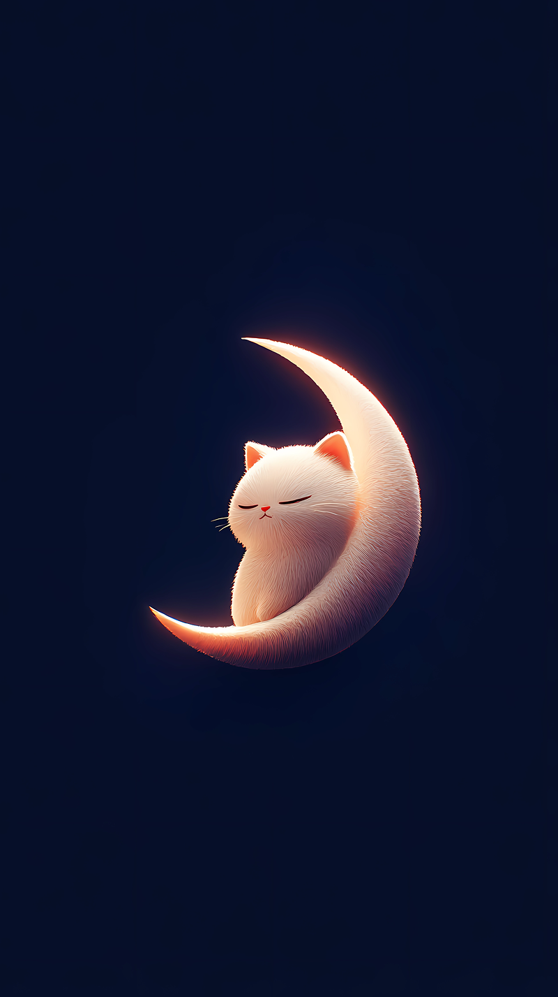 Cute Moon Cat 3D Wallpaper Dark Blue Night - 3D Wallpaper mobile Wallpaper | Picmaze