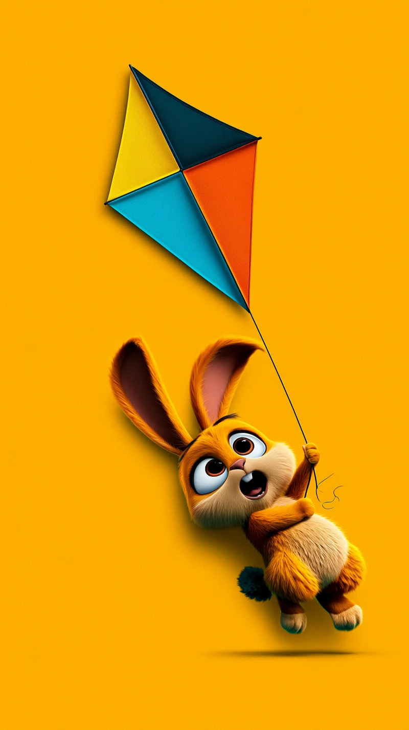 Fluffy Orange Bunny Flying Kite Vibrant Yellow 4K Phone Wallpaper - rabbit mobile Wallpaper | Picmaze