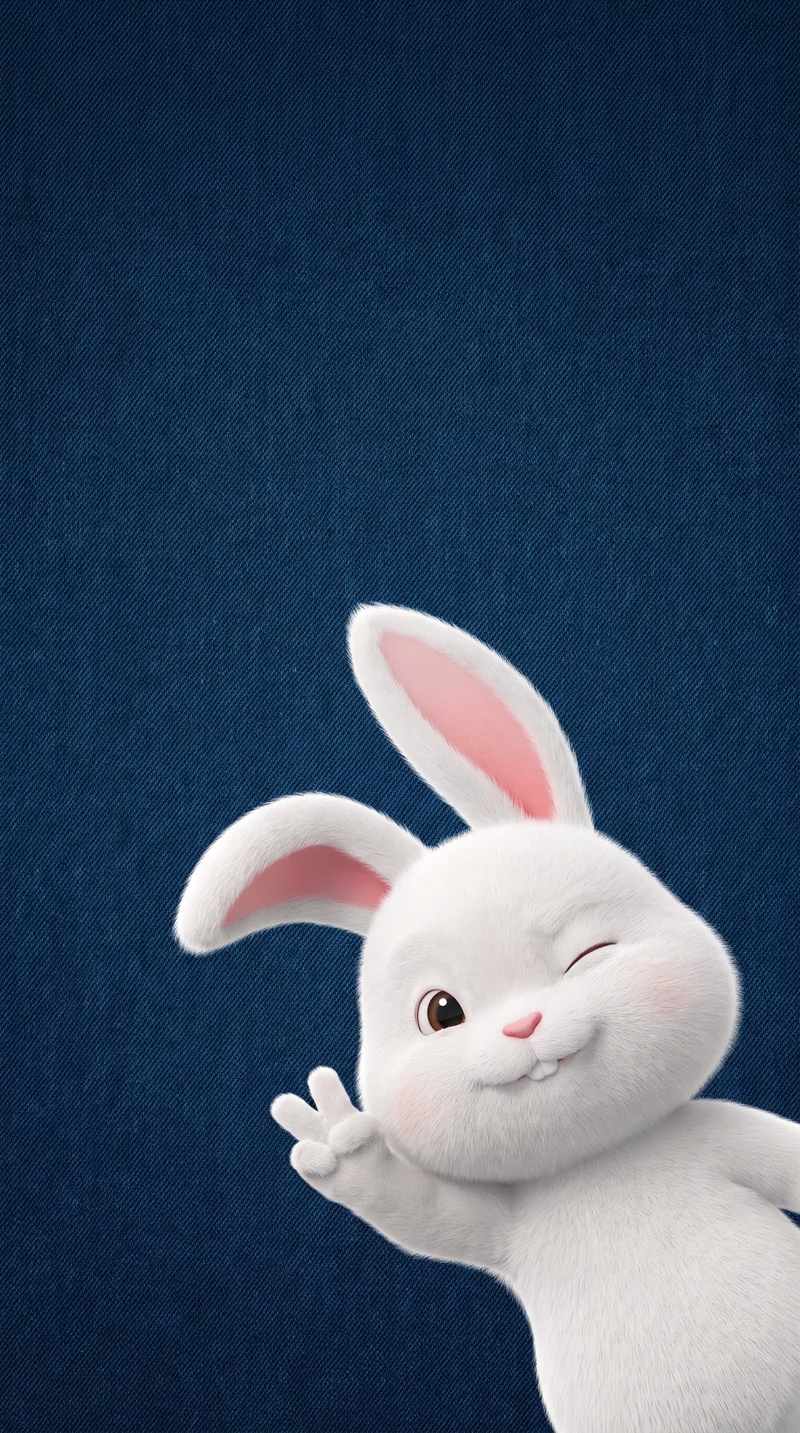 Winking White Bunny Denim Blue 4K Phone Wallpaper - rabbit mobile Wallpaper | Picmaze
