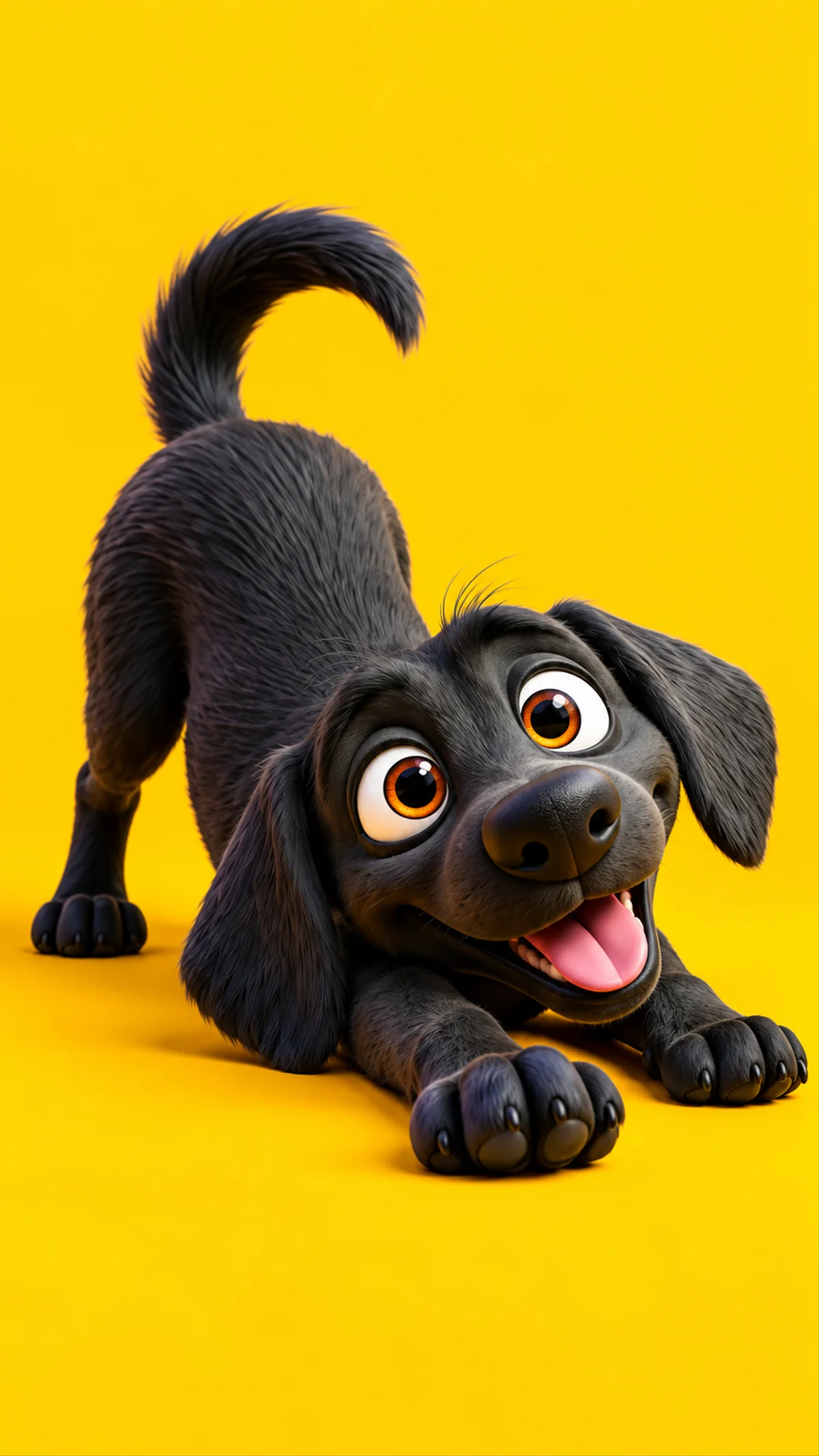 Playful Black Puppy Yellow Background 4K Phone Wallpaper wallpaper - Dogs wallpaper | Picmaze