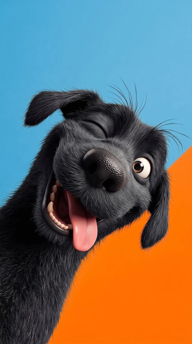 Happy Black Dog Playful Blue Orange 4K Phone Wallpaper - Dogs wallpaper mobile Wallpaper | Picmaze