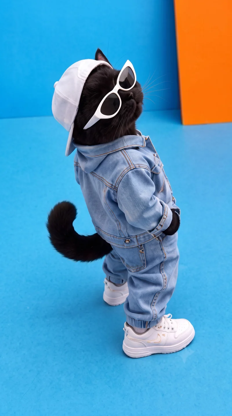 Dressed Cat Denim Outfit Cool Blue 4K Phone Wallpaper - Cat Wallpapers mobile Wallpaper | Picmaze
