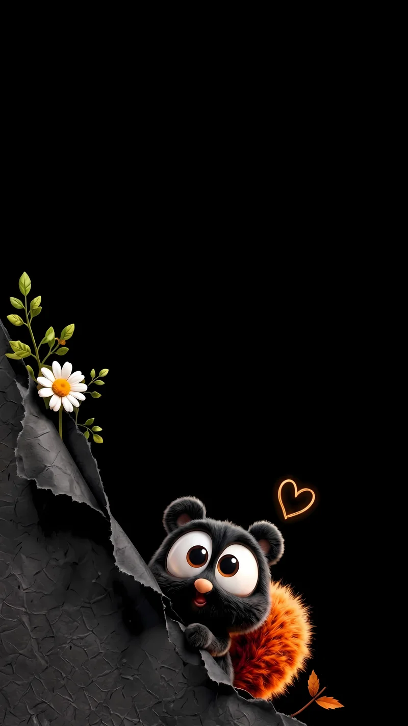 Cute Furry Creature Peeking Dark AMOLED Phone Wallpaper - Cute Animal Wallpapers mobile Wallpaper | Picmaze