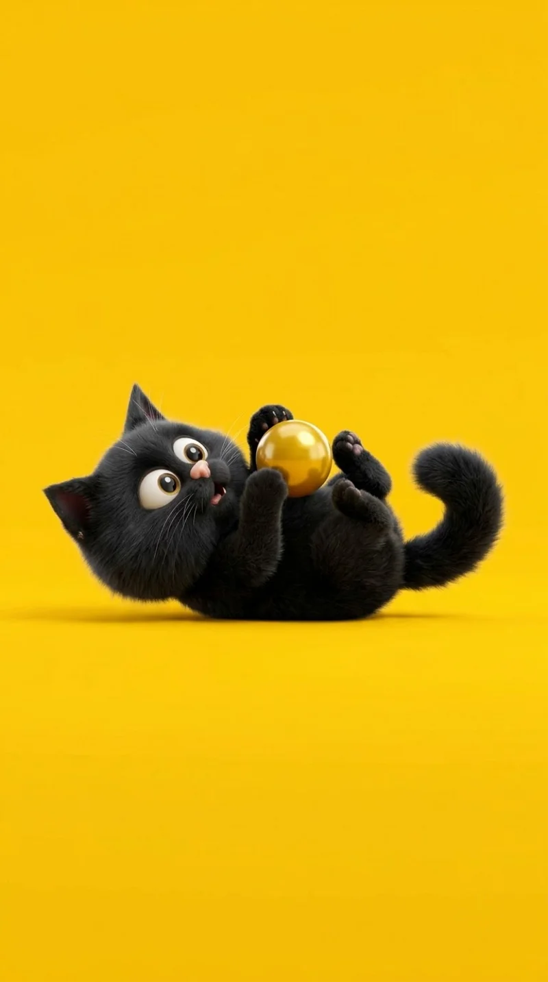 Black Kitten Playing with Gold Ball Yellow 4K Phone Wallpaper Wallpaper | Picmaze