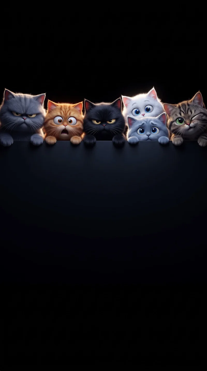 Cute Cartoon Cats Peeking Dark AMOLED 4K Phone Wallpaper Wallpaper | Picmaze