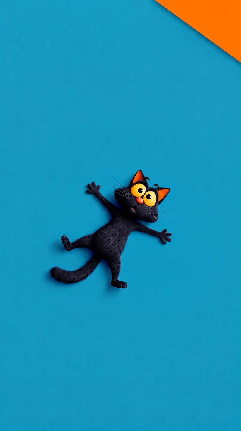 Playful Cartoon Black Cat Blue Wallpaper - live wallpapers mobile Wallpaper | Picmaze