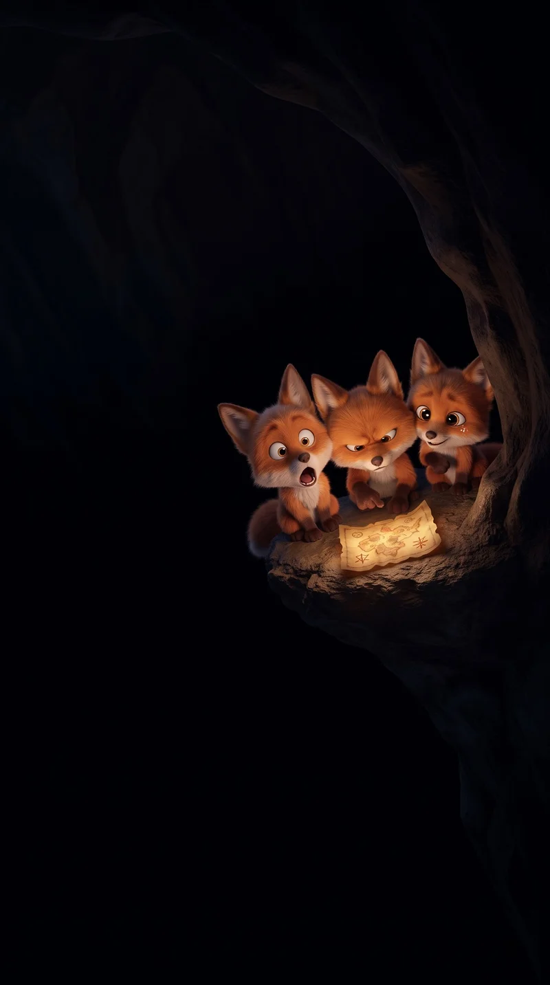 Three Cute Foxes Examining Treasure Map Dark AMOLED Phone Wallpaper - fox mobile Wallpaper | Picmaze