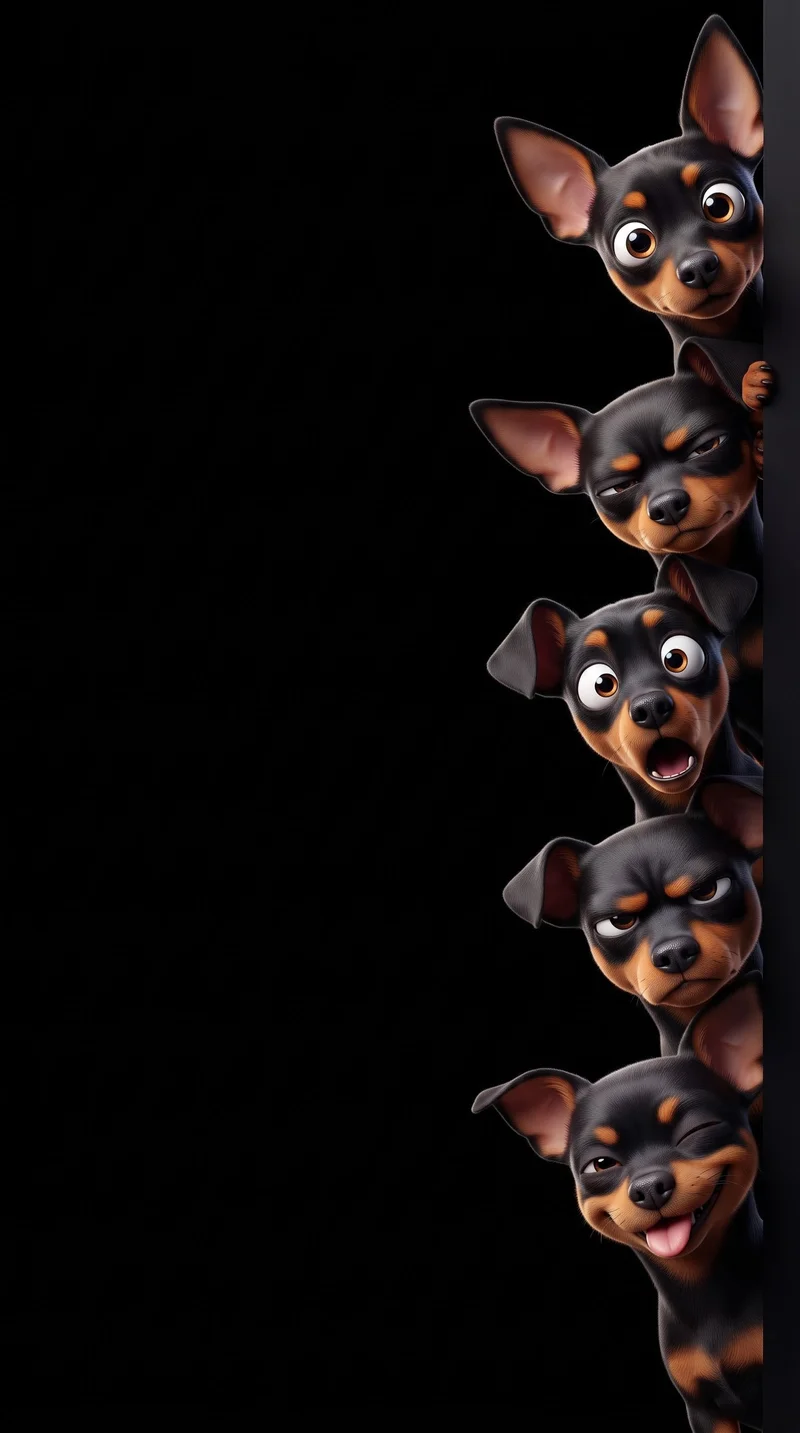 Playful Miniature Pinscher Puppies Peek-a-Boo 4K Wallpaper