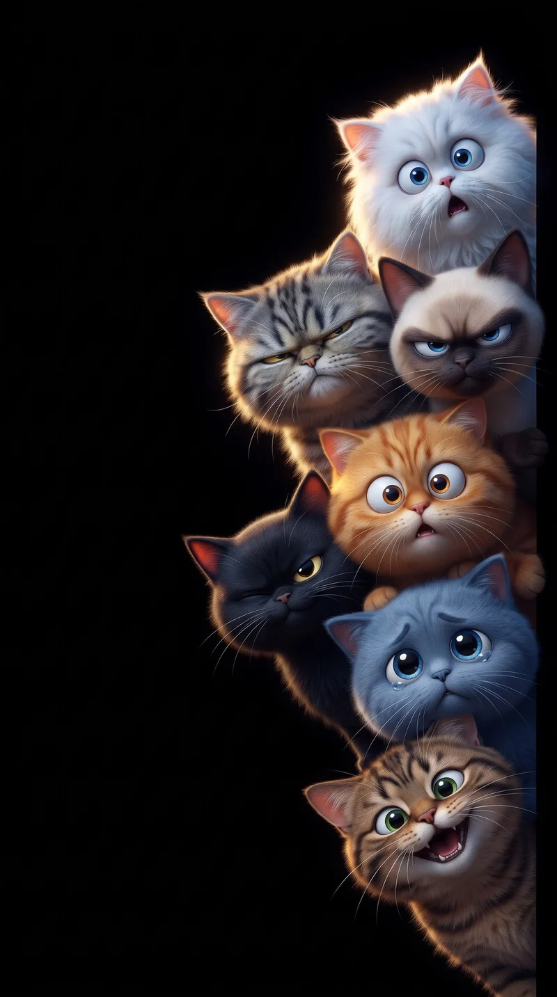 Cute Funny Peeking Cats Black AMOLED 4K Phone Wallpaper Wallpaper | Picmaze