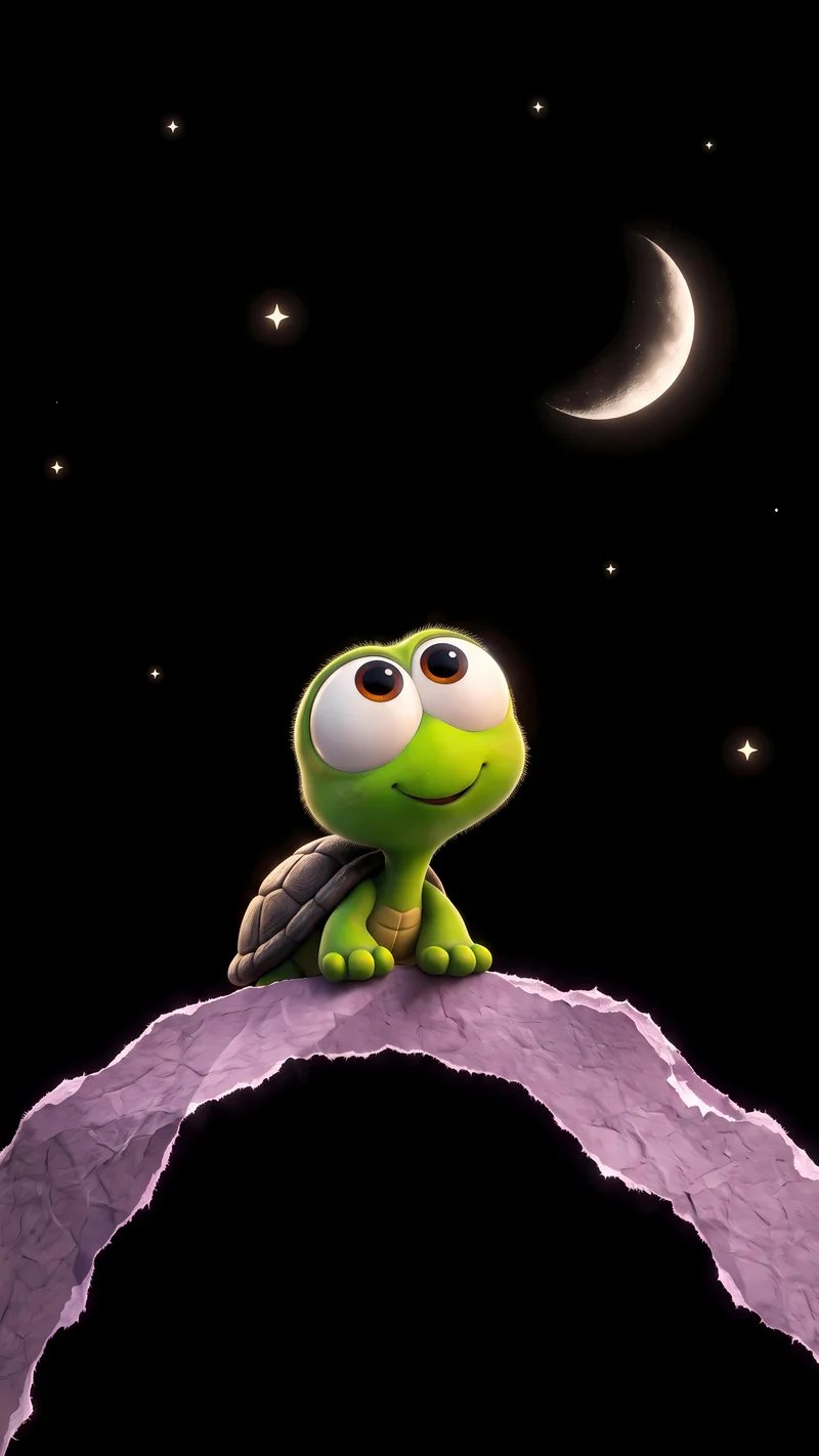 Cute Cartoon Turtle Stargazing Midnight 4K AMOLED Phone Wallpaper - Turtle mobile Wallpaper | Picmaze