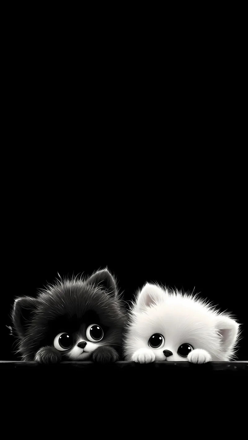 Fluffy Black White Cats Peeking AMOLED 4K Phone Wallpaper - Cat Wallpapers mobile Wallpaper | Picmaze