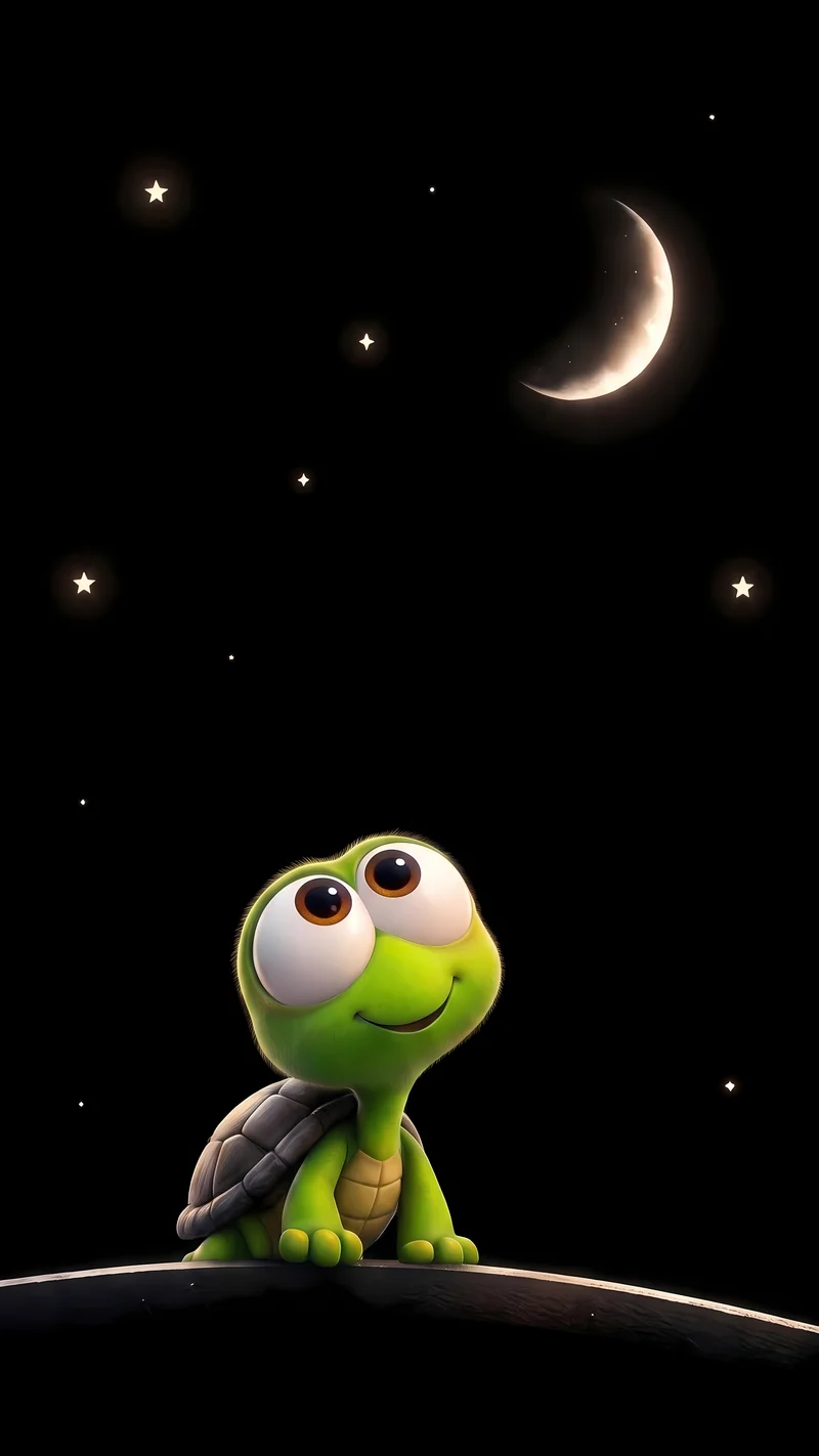 Cute Turtle Watching Moon Dark AMOLED 4K Phone Wallpaper - Turtle mobile Wallpaper | Picmaze