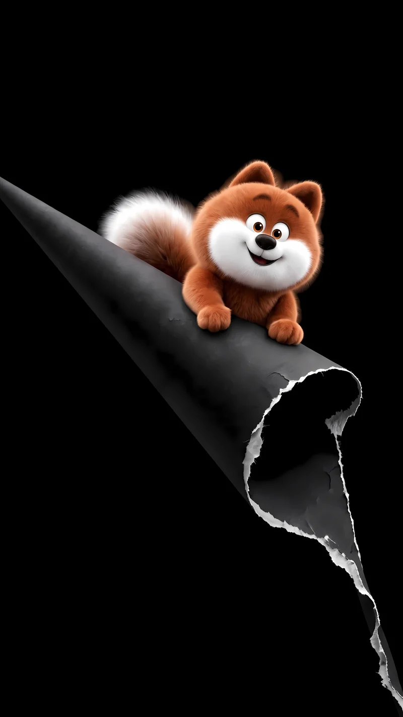 Fluffy Red Fox Peeking Through Torn Paper AMOLED Phone Wallpaper - fox mobile Wallpaper | Picmaze