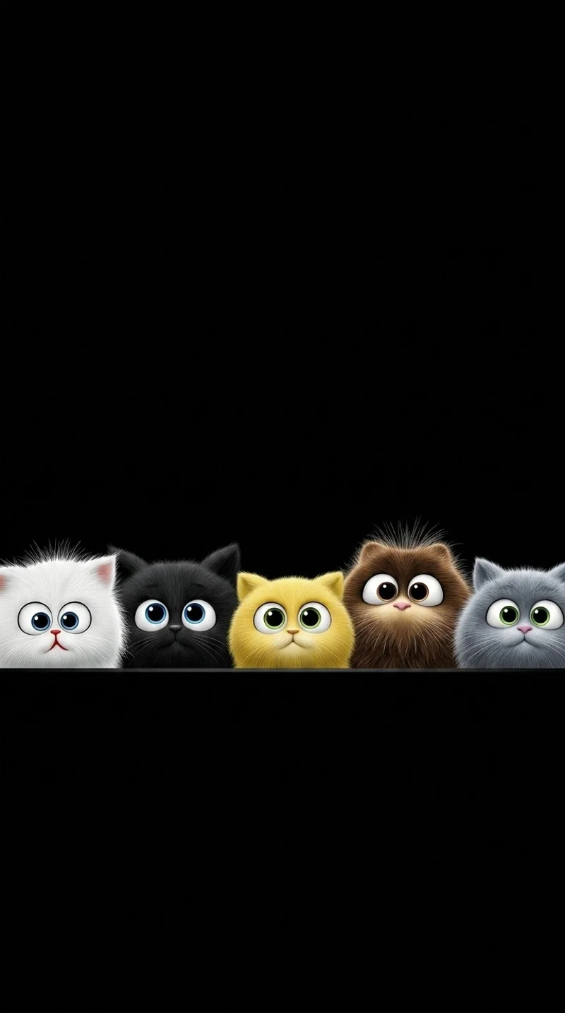 Five Fluffy Friends Minimalist AMOLED Wallpaper - live wallpapers mobile Wallpaper | Picmaze