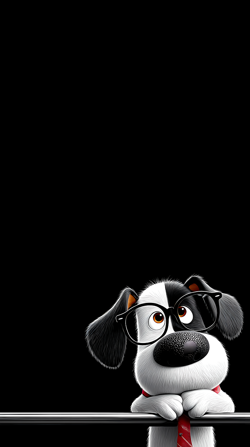 Cute Cartoon Dog with Glasses and Tie – Minimal Dark 4K Wallpaper - Dogs wallpaper mobile Wallpaper | Picmaze