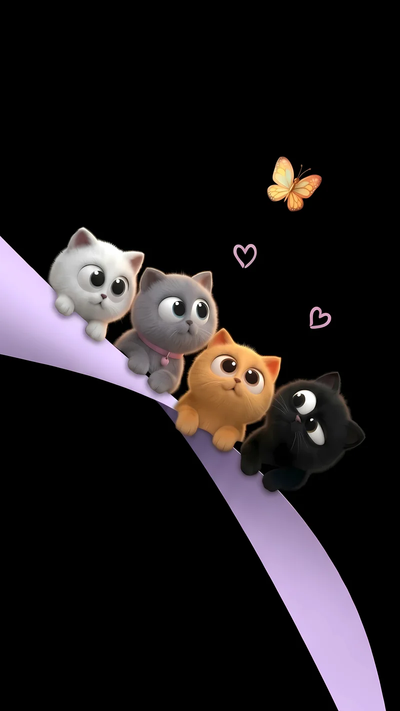 Four Cute Cats Butterfly AMOLED 4K Phone Wallpaper Wallpaper | Picmaze