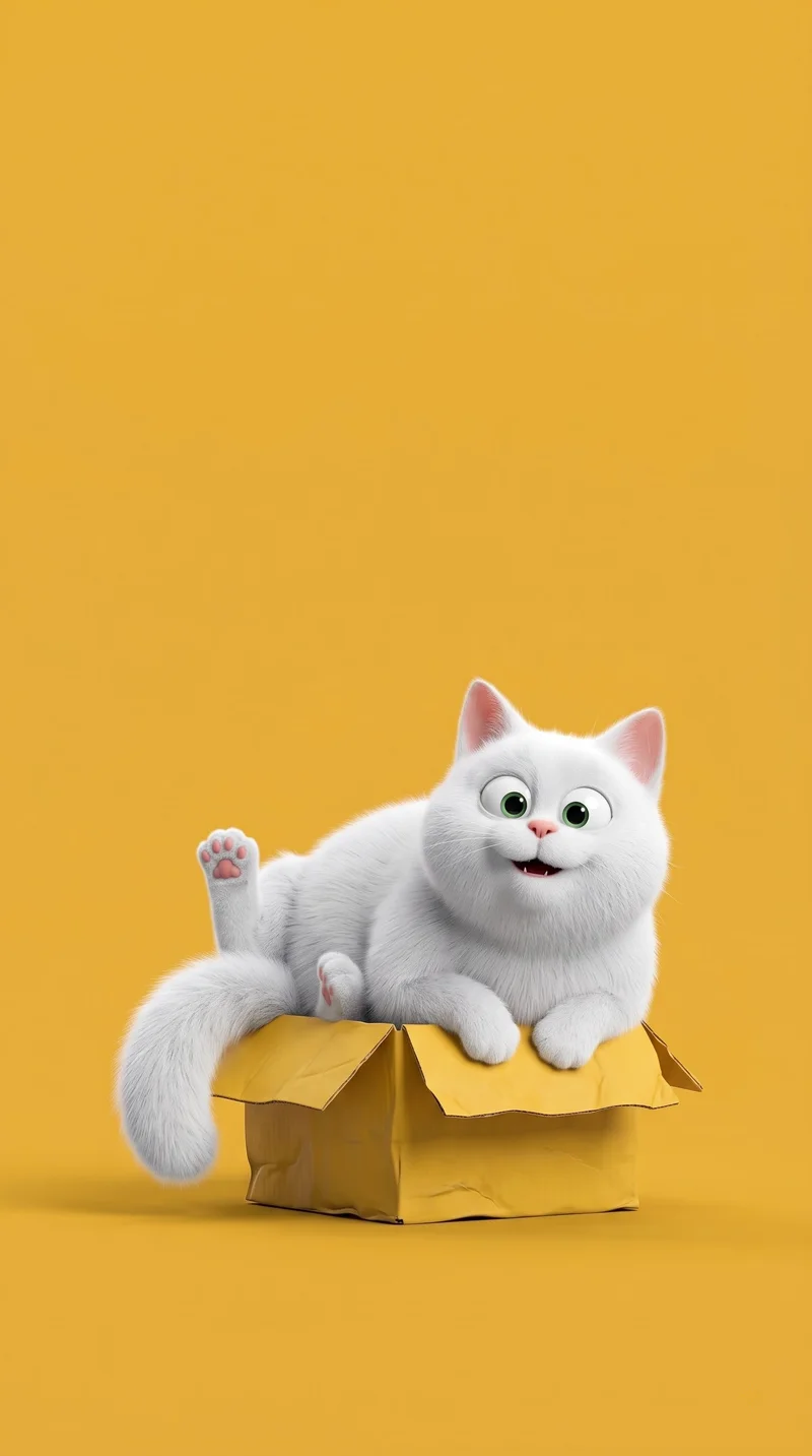 White Cat In Yellow Box Cute 4K Phone Wallpaper - Cat Wallpapers mobile Wallpaper | Picmaze
