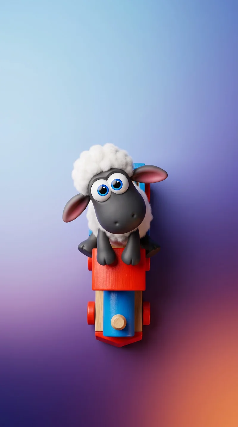 Cute Cartoon Sheep on a Red Toy Train Wallpaper - live wallpapers mobile Wallpaper | Picmaze