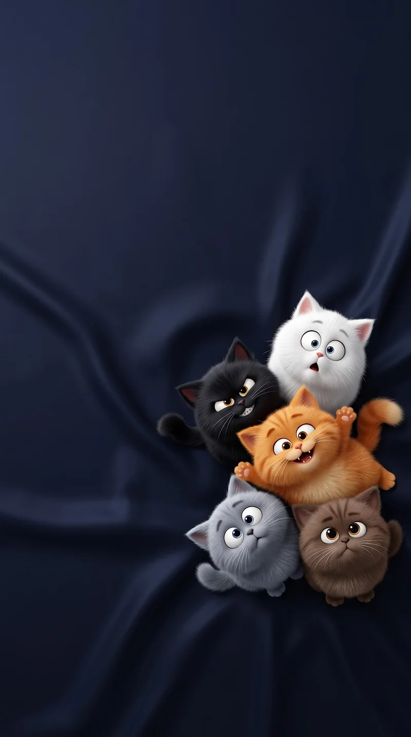 Five Fluffy Kittens Dark Satin Silk 4K Phone Wallpaper - Cat Wallpapers mobile Wallpaper | Picmaze