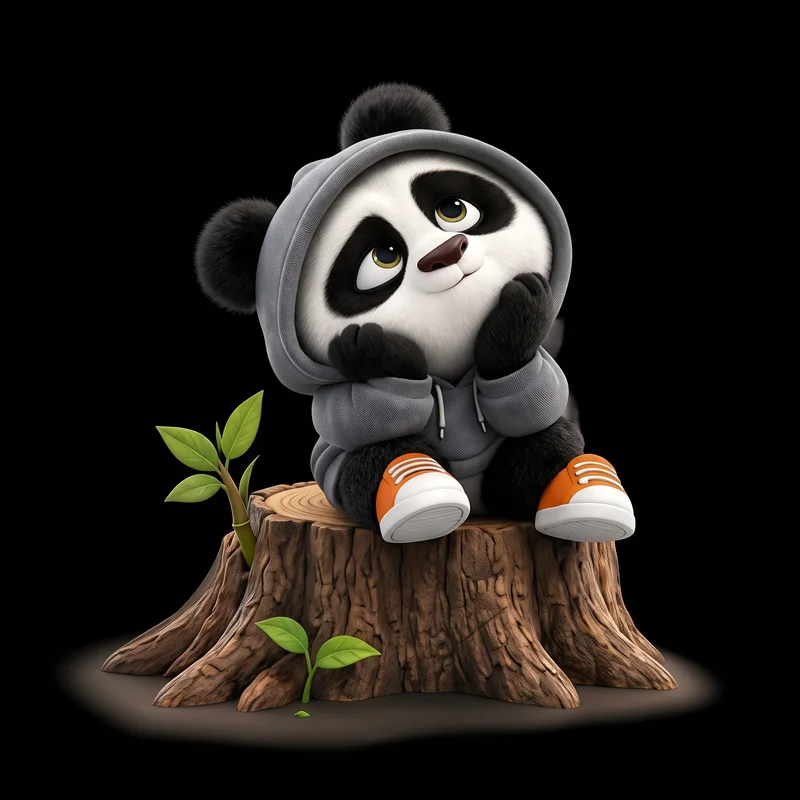 Adorable 3D Panda in Hoodie on Tree Stump AMOLED Wallpaper profile picture
