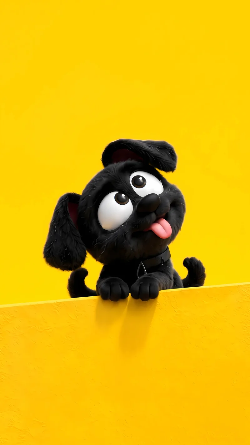 Silly Black Puppy Yellow Background 4K Phone Wallpaper - cute puppies wallpaper mobile Wallpaper | Picmaze