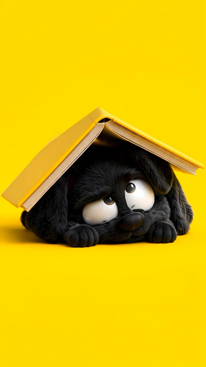 Black Puppy Under Yellow Book Bright 4K Phone Wallpaper - cute puppies wallpaper mobile Wallpaper | Picmaze