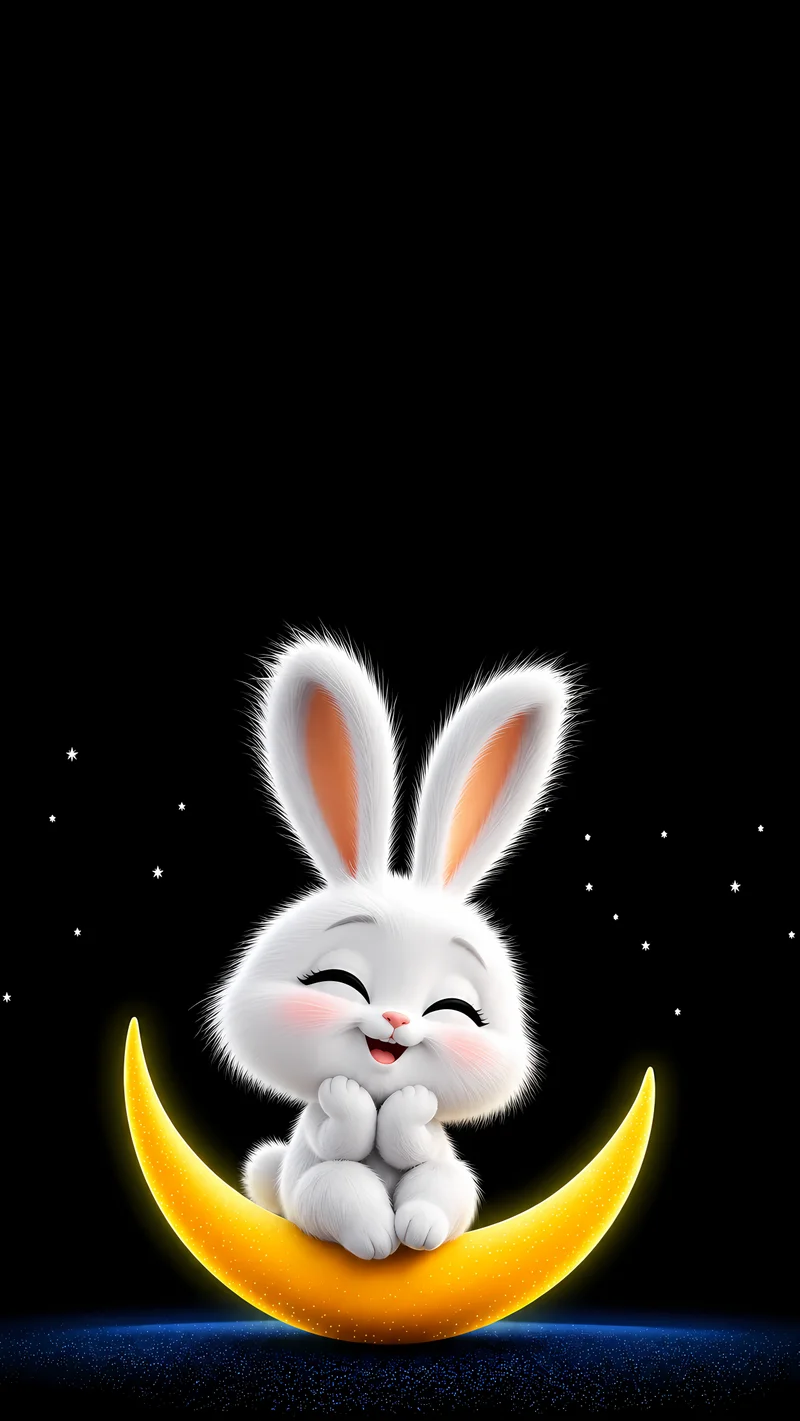 Fluffy White Rabbit On Crescent Moon AMOLED 4K Phone Wallpaper - Bunny Wallpapers mobile Wallpaper | Picmaze