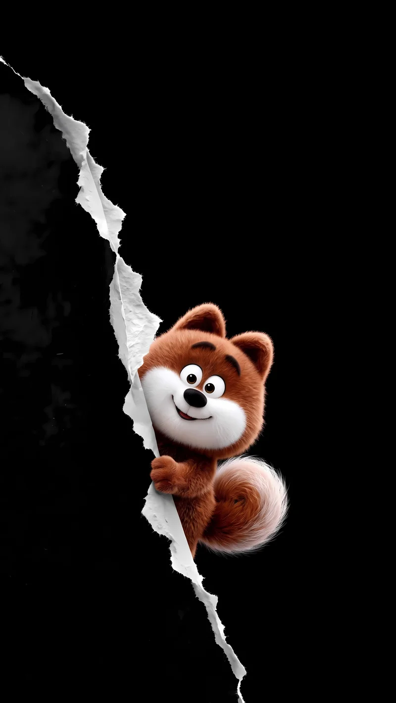 Fluffy Fox Peeking Torn Paper AMOLED Phone Wallpaper - fox mobile Wallpaper | Picmaze