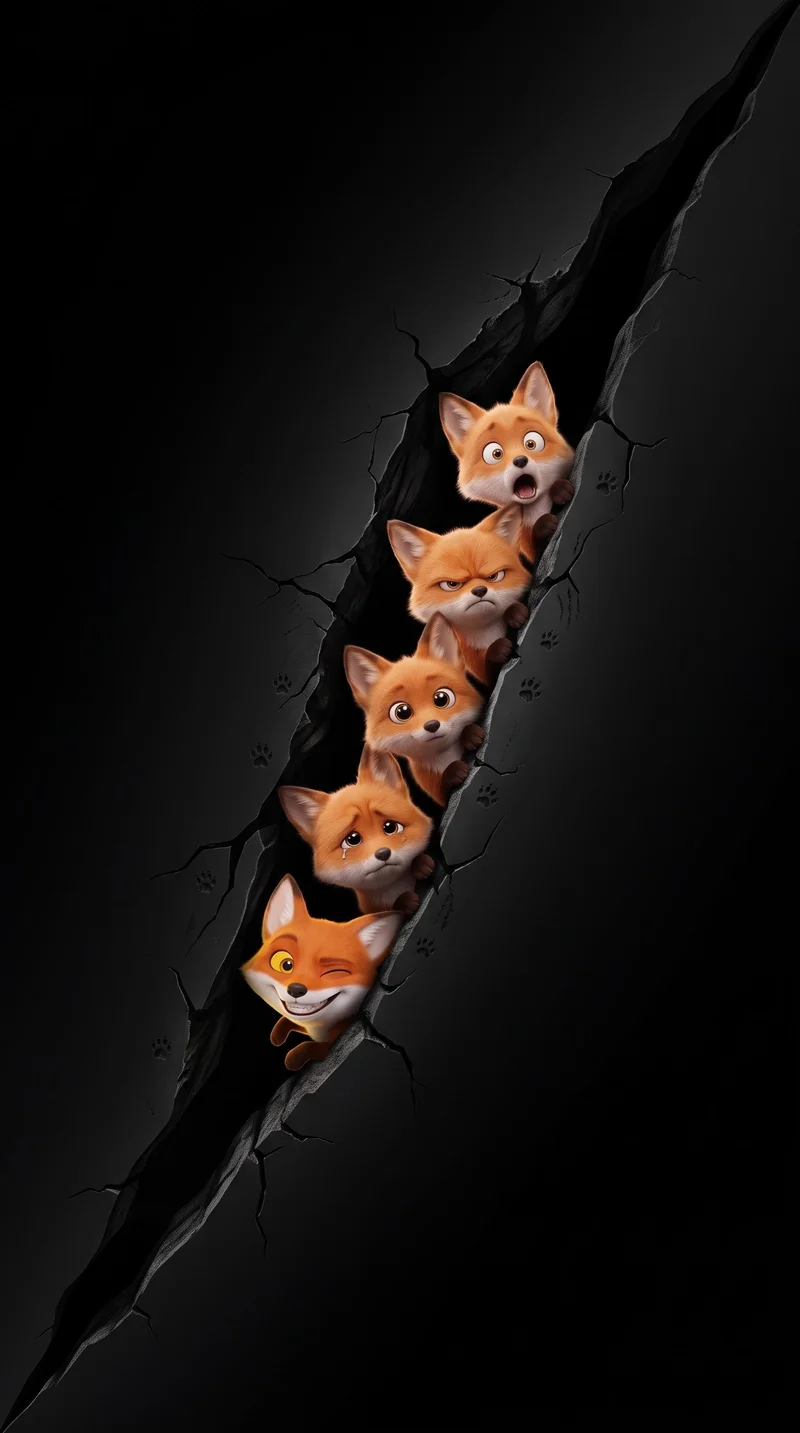 Funny Cute Foxes Diagonal Crack Dark AMOLED Phone Wallpaper - fox mobile Wallpaper | Picmaze