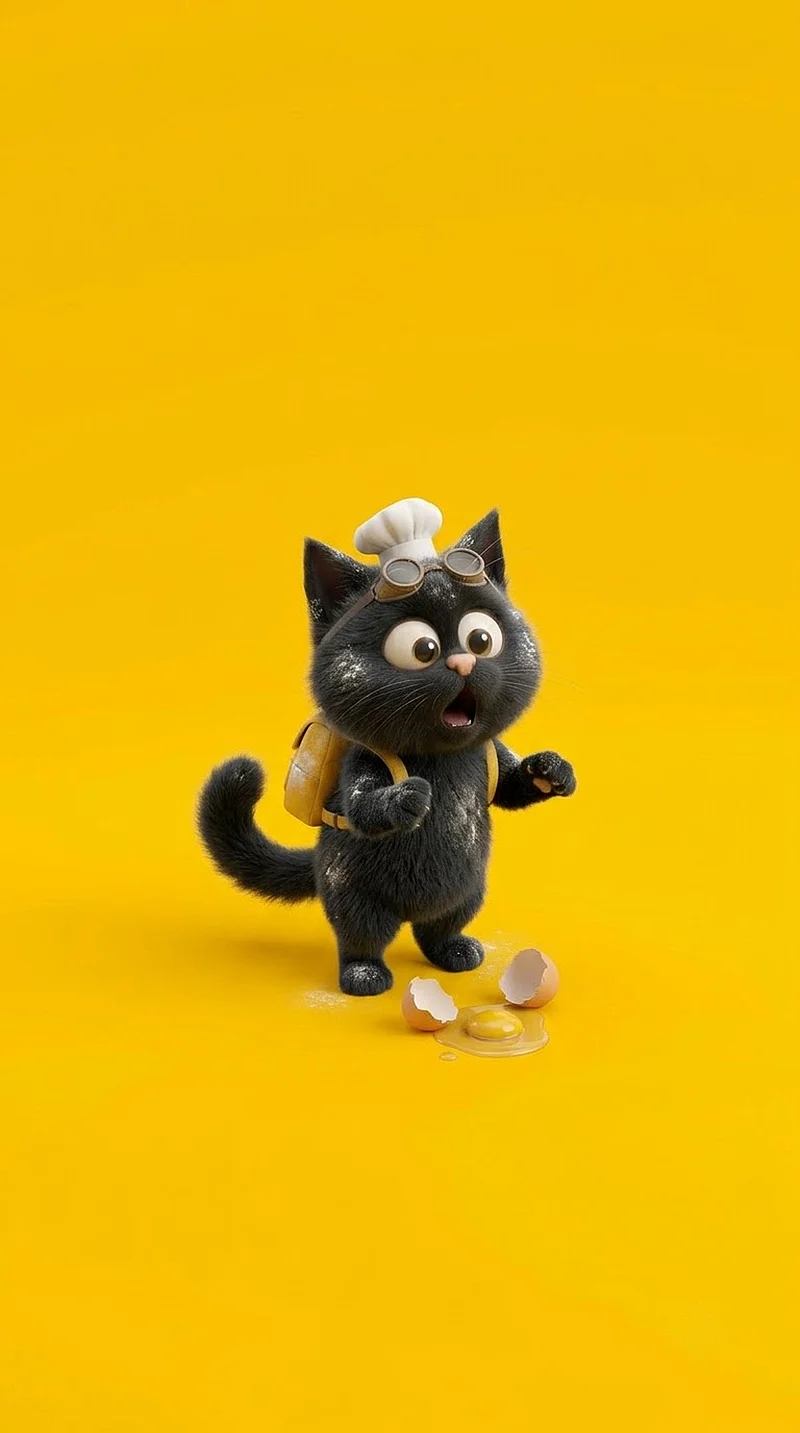 Surprised Black Kitten Chef Yellow 4K AMOLED Phone Wallpaper Wallpaper | Picmaze