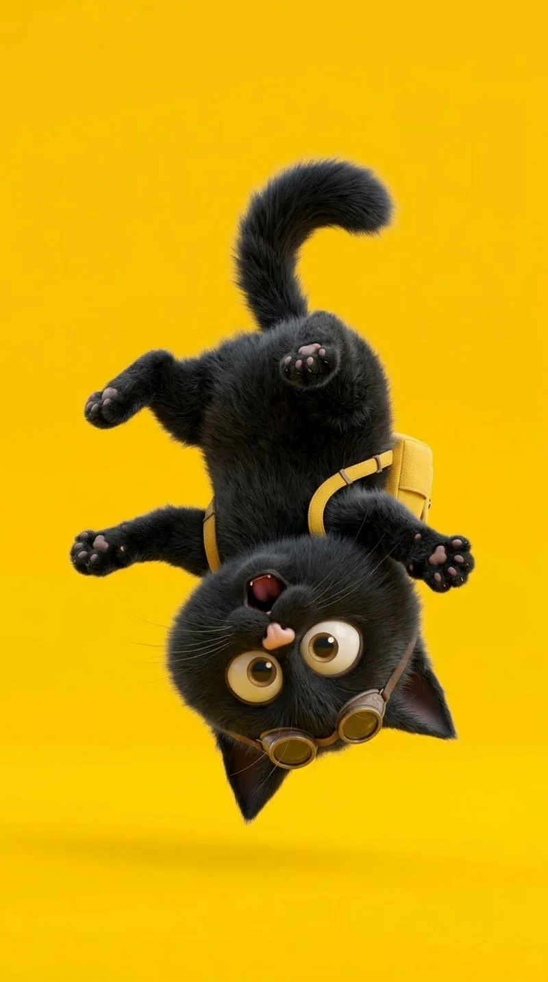 Black Cat with Backpack Yellow Aesthetic 4K Phone Wallpaper Wallpaper | Picmaze