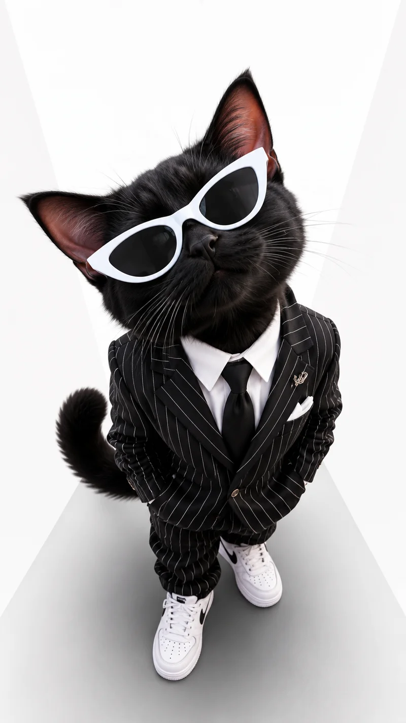 Dapper Black Cat Pinstripe Suit 4K Phone Wallpaper - Cat Wallpapers mobile Wallpaper | Picmaze
