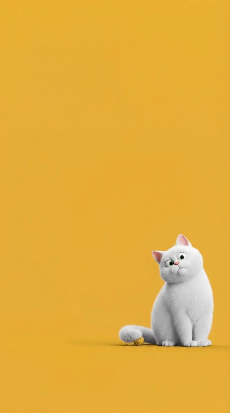 White Cat Yellow Background Minimalist 4K Phone Wallpaper - Cat Wallpapers mobile Wallpaper | Picmaze