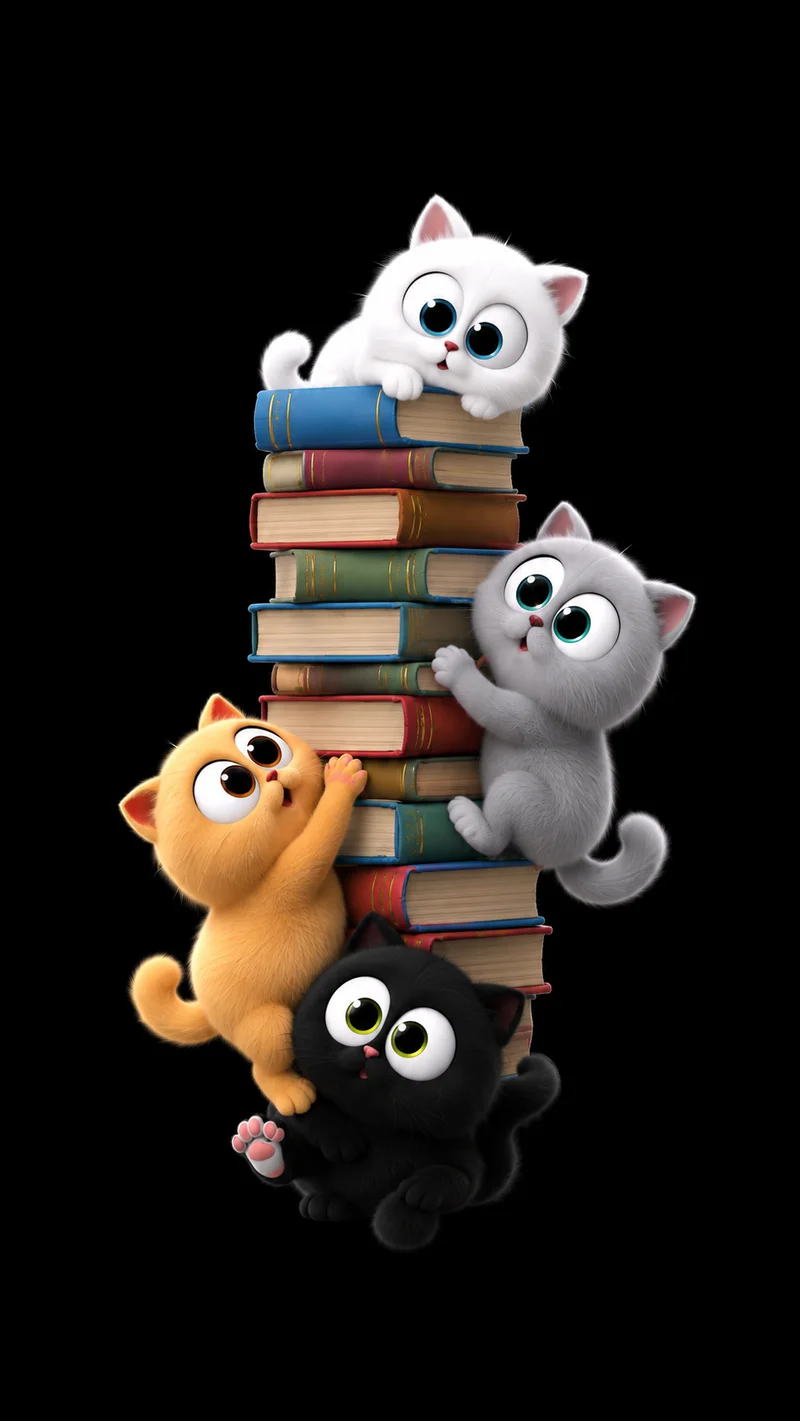 Stack of Playful Kittens on Books 4K Mobile Wallpaper - Cute kitten wallpapers mobile Wallpaper | Picmaze