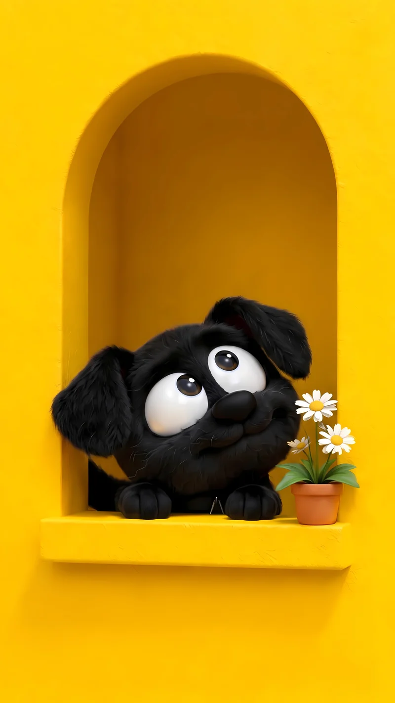 Black Puppy Yellow Arch Cute 4K Phone Wallpaper - cute puppies wallpaper mobile Wallpaper | Picmaze