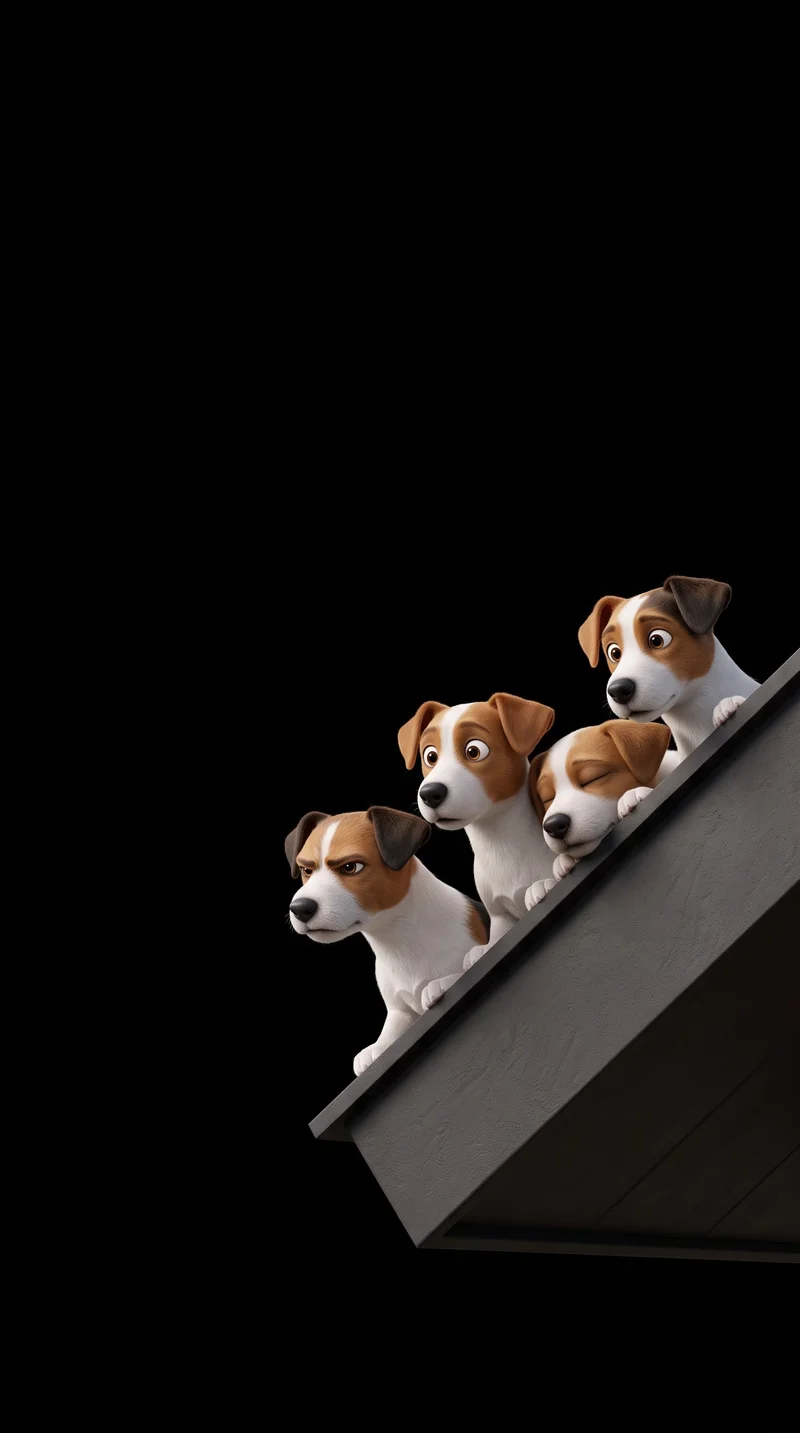 Four Cute Cartoon Puppies Minimalist Black 4K AMOLED Phone Wallpaper Wallpaper | Picmaze