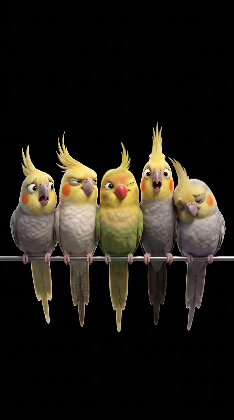 Cute Cartoon Cockatiels Expressive Birds 4K AMOLED Wallpaper - Bird Wallpapers mobile Wallpaper | Picmaze