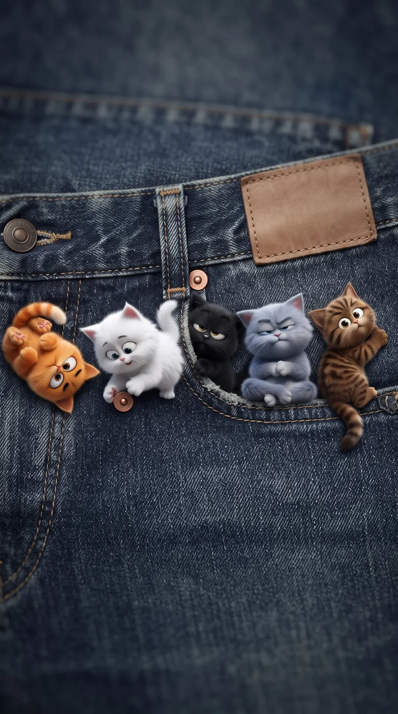 Five Cute Kittens In Jeans Pocket Funny 4K Phone Wallpaper - Cat Wallpapers mobile Wallpaper | Picmaze