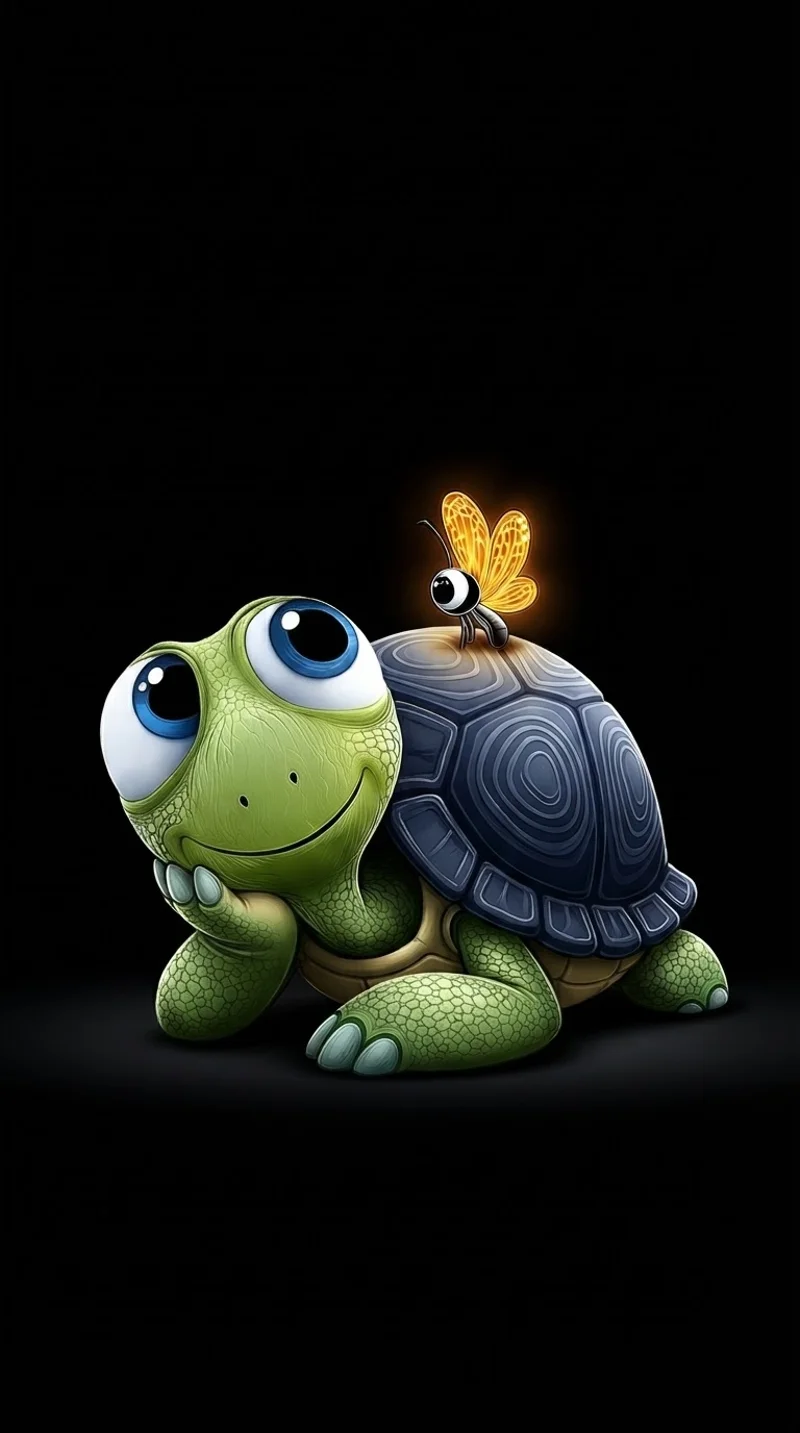 Cute Cartoon Turtle Glowing Butterfly Dark AMOLED Phone Wallpaper - Turtle mobile Wallpaper | Picmaze