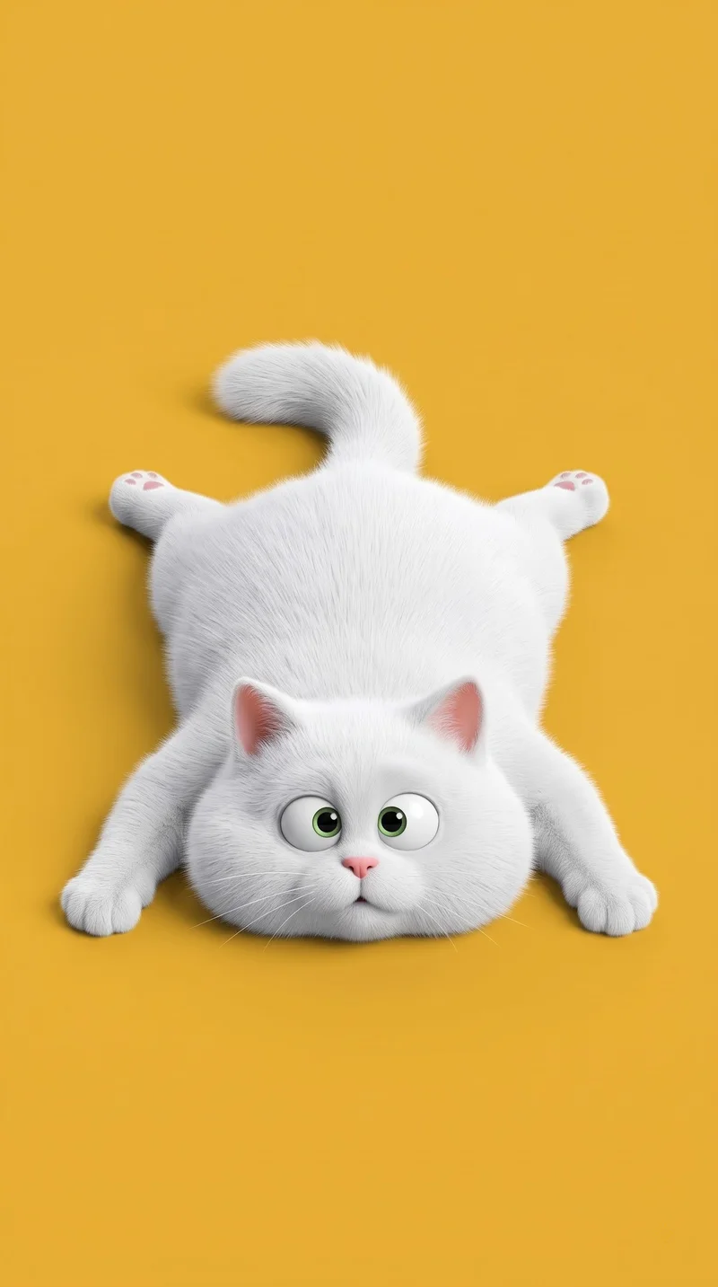 Chubby White Cat Splat Yellow 4K Phone Wallpaper - Cat Wallpapers mobile Wallpaper | Picmaze