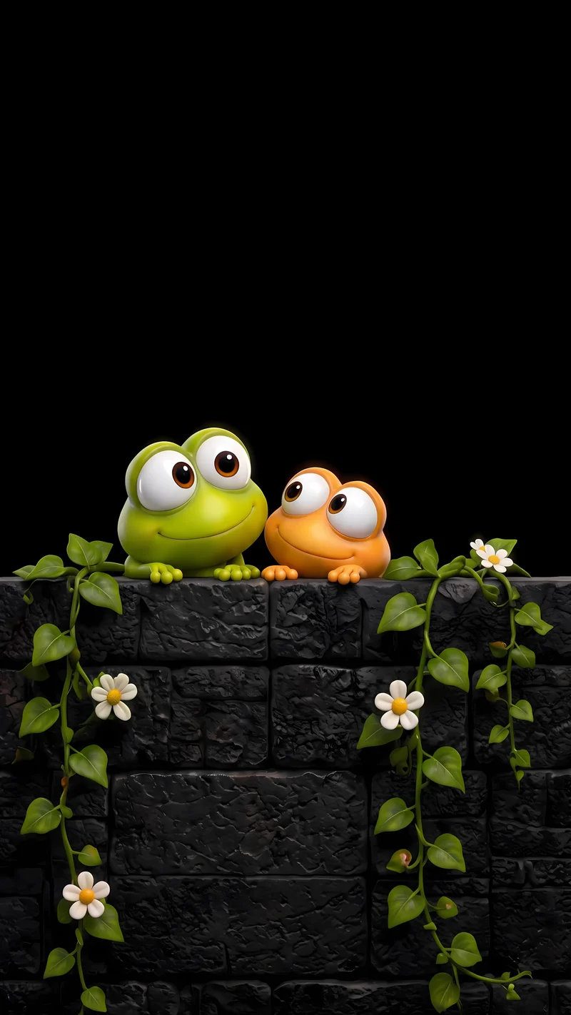 Two Cute Frogs on Stone Wall AMOLED 4K Phone Wallpaper - frog wallpapers mobile Wallpaper | Picmaze