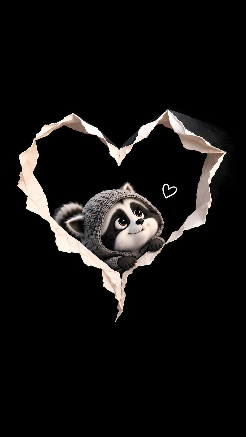 Cute Raccoon Heart Torn Paper AMOLED 4K Phone Wallpaper - Cute Raccoon wallpapers mobile Wallpaper | Picmaze