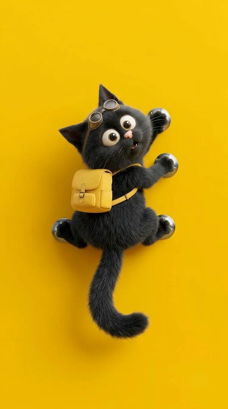 Black Kitten with Backpack Yellow Background 4K Phone Wallpaper Wallpaper | Picmaze