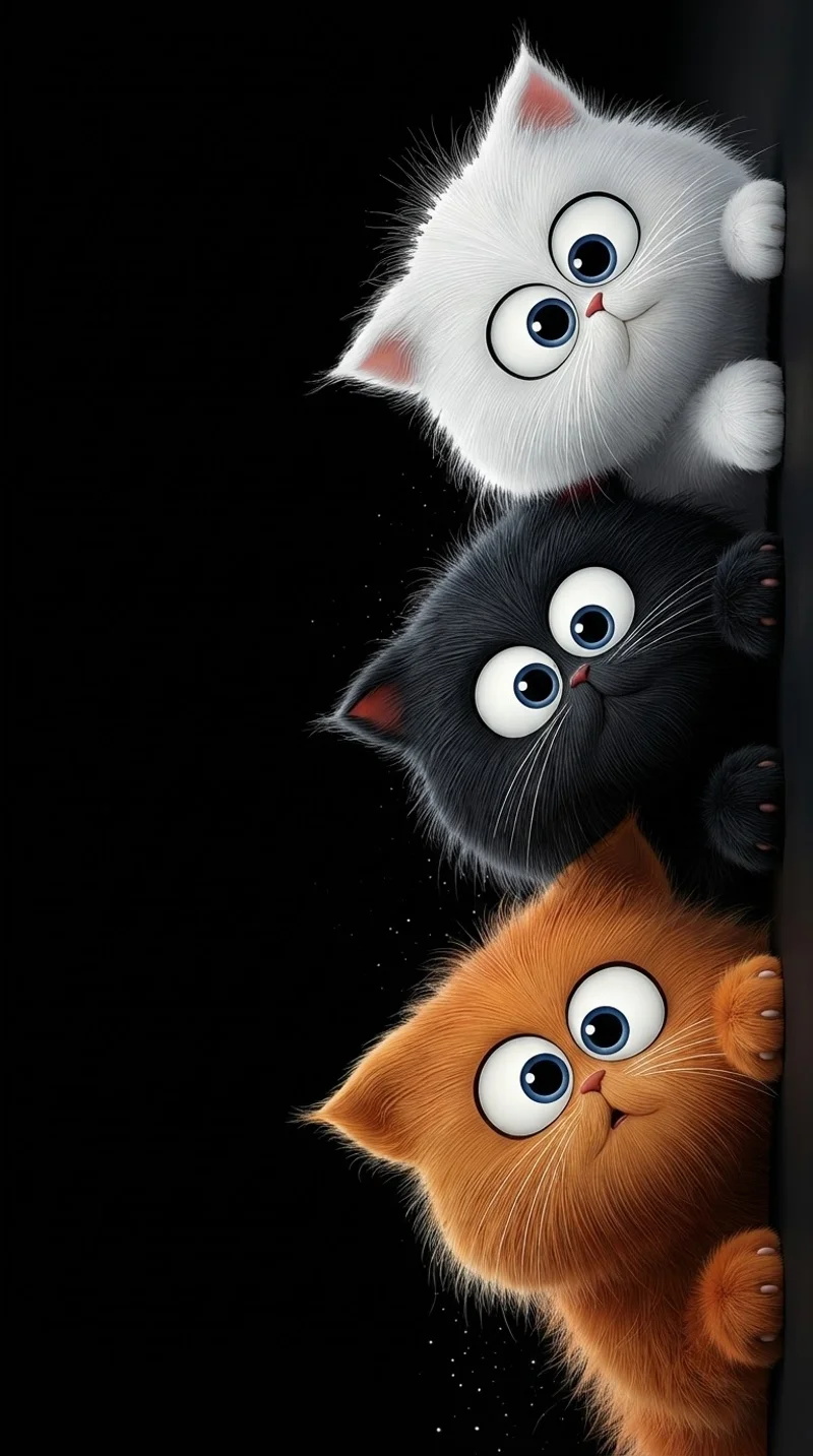 Trio of Curious Fluffy Kittens Minimalist Black Wallpaper - live wallpapers mobile Wallpaper | Picmaze